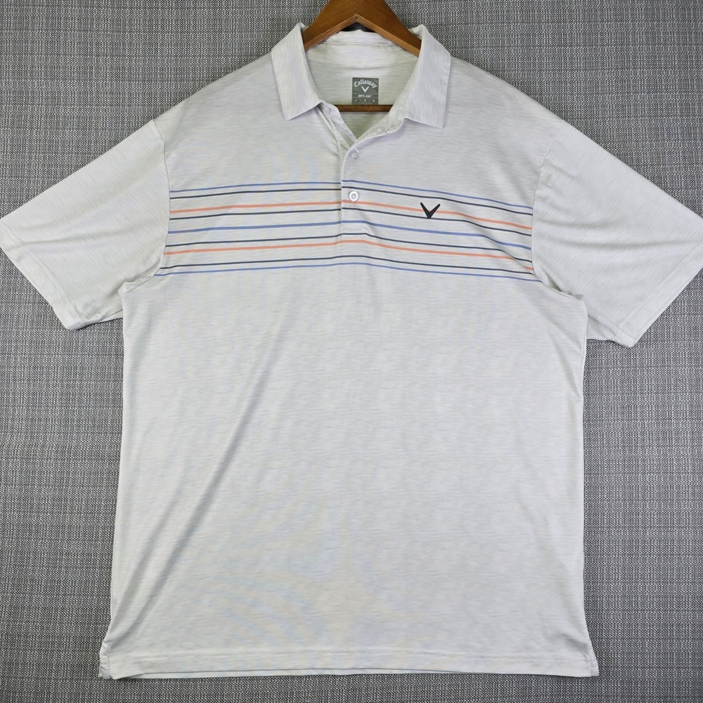 Callaway Golf Polo Shirt Mens Large Gray White Opti Dri Multi Color Chest Stripe - Picture 2 of 10